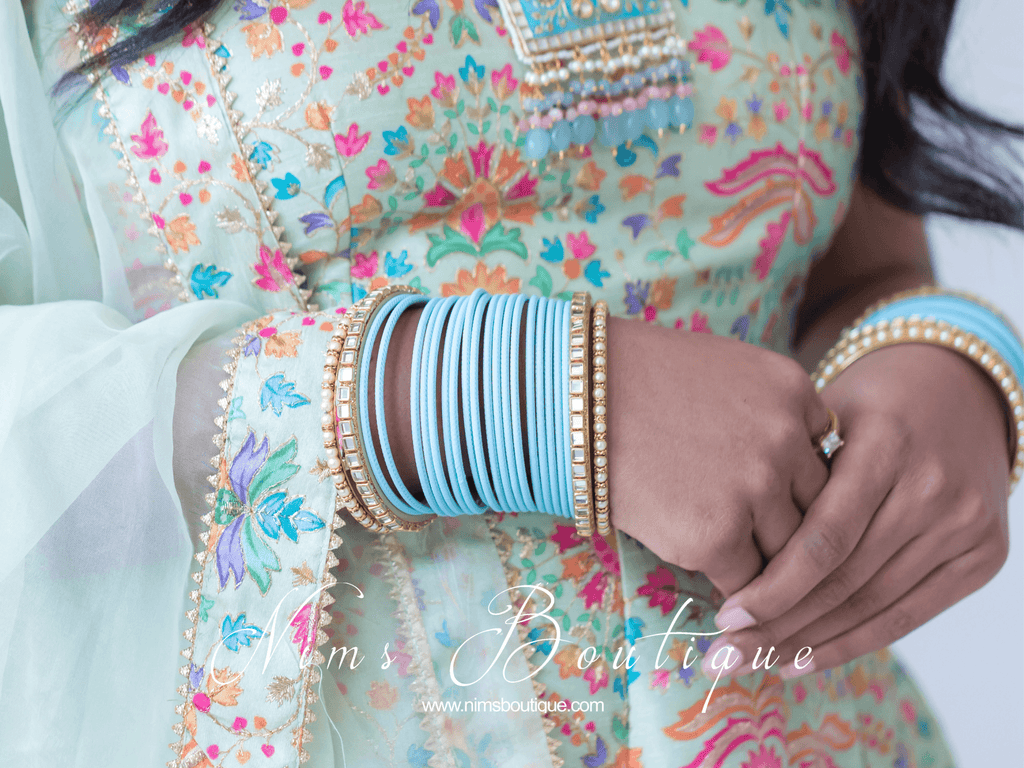 Nims Boutique Light Blue & Kundan Set of Bangles LBN