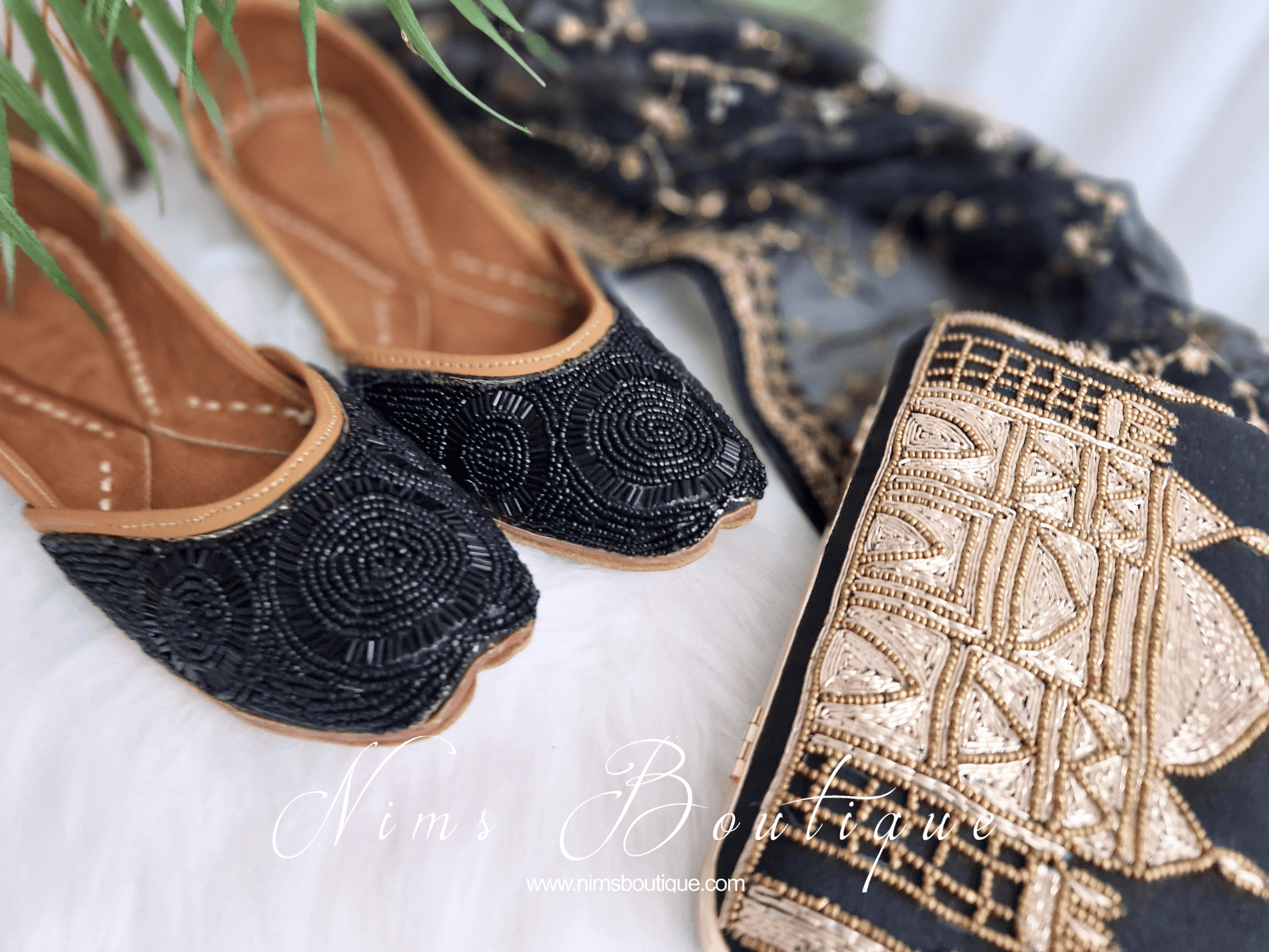 Nims Boutique Taj Black Raw Silk Clutch Bag