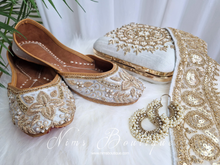 Nims Boutique Ivory Embellished Leather Punjabi Juttis