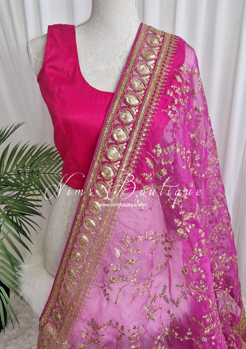 Mahi Luxury Cerise Pink Organza Embroidered Dupatta/Chunni