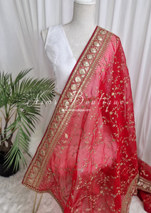 Mahi Luxury Red Organza Embroidered Dupatta/Chunni