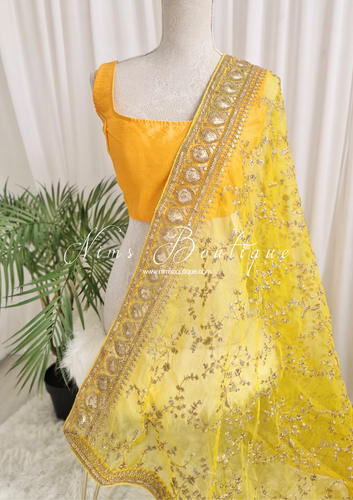 Mahi Luxury Light Yellow Organza Embroidered Dupatta/Chunni