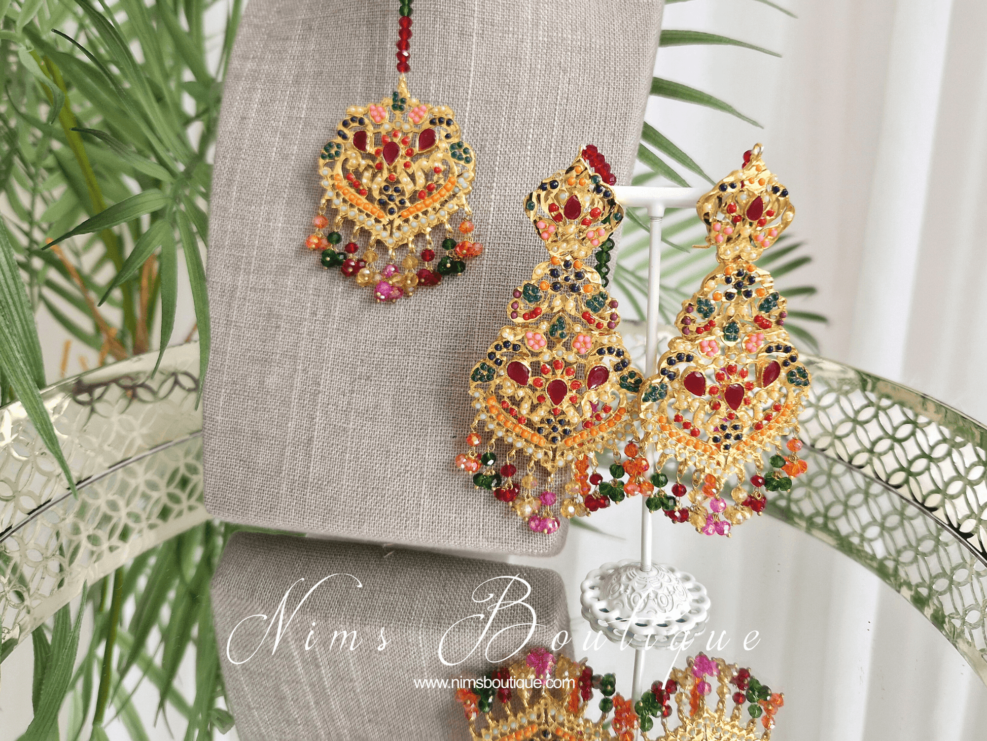 Nims Boutique Neena Multicolour & Gold Earrings & Tikka Set