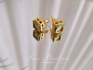 Small square Kundan Stone stud earrings