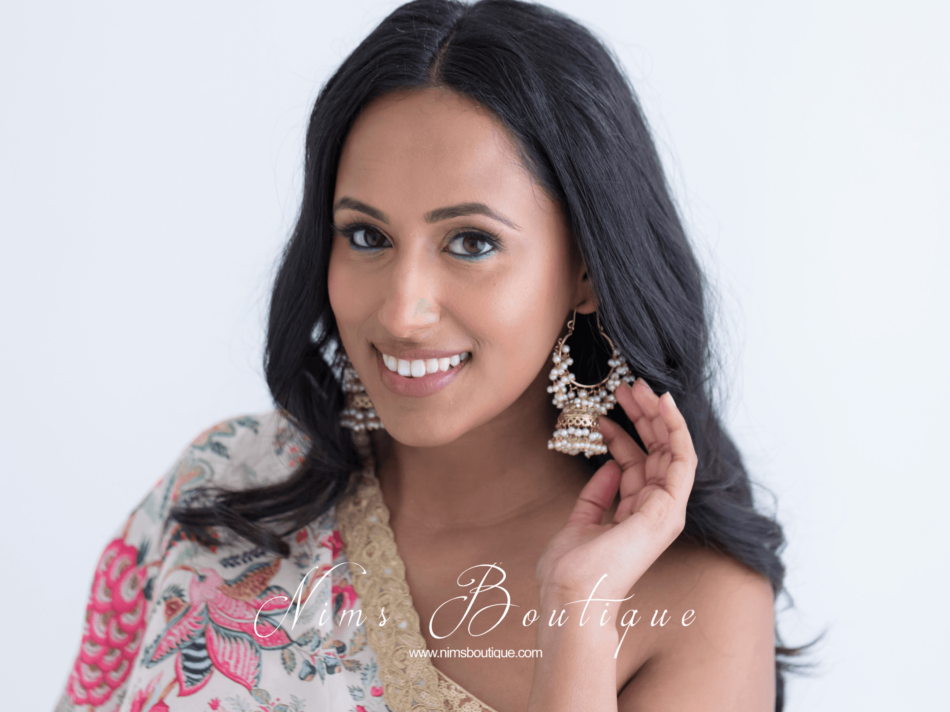 Nims Boutique Emilia Royal Antique Gold Pearl Hoop Chumka Earrings