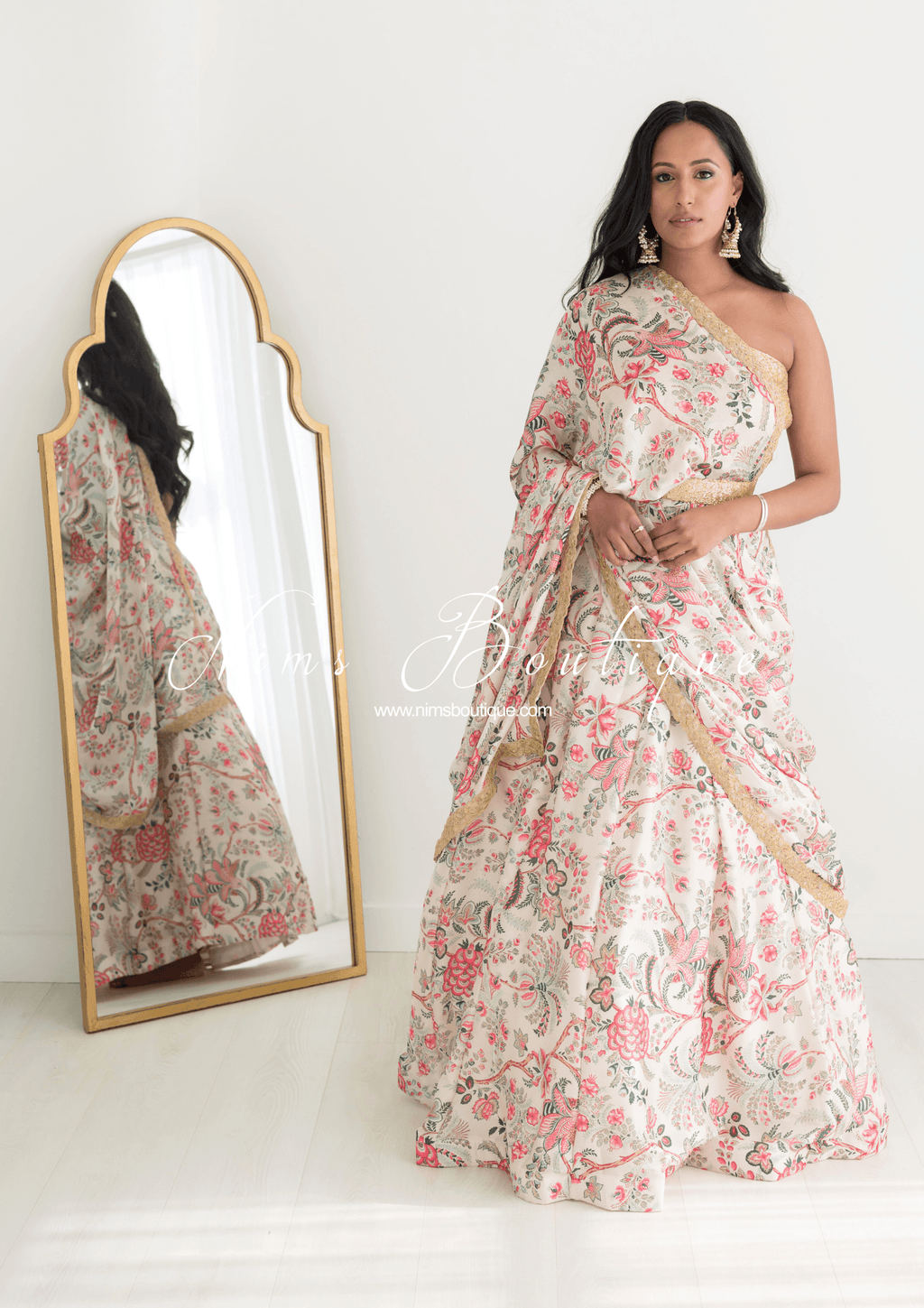 Nims Boutique Kitara Satin Print Dupatta/Chunni sequin edging