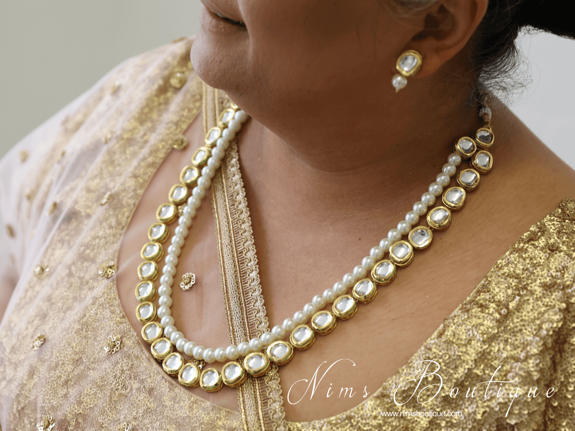 Nims Boutique Madhuri Kundan Pearl Haar Set