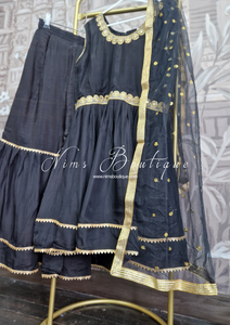 Kids Black Silk Frock Sharara Suit