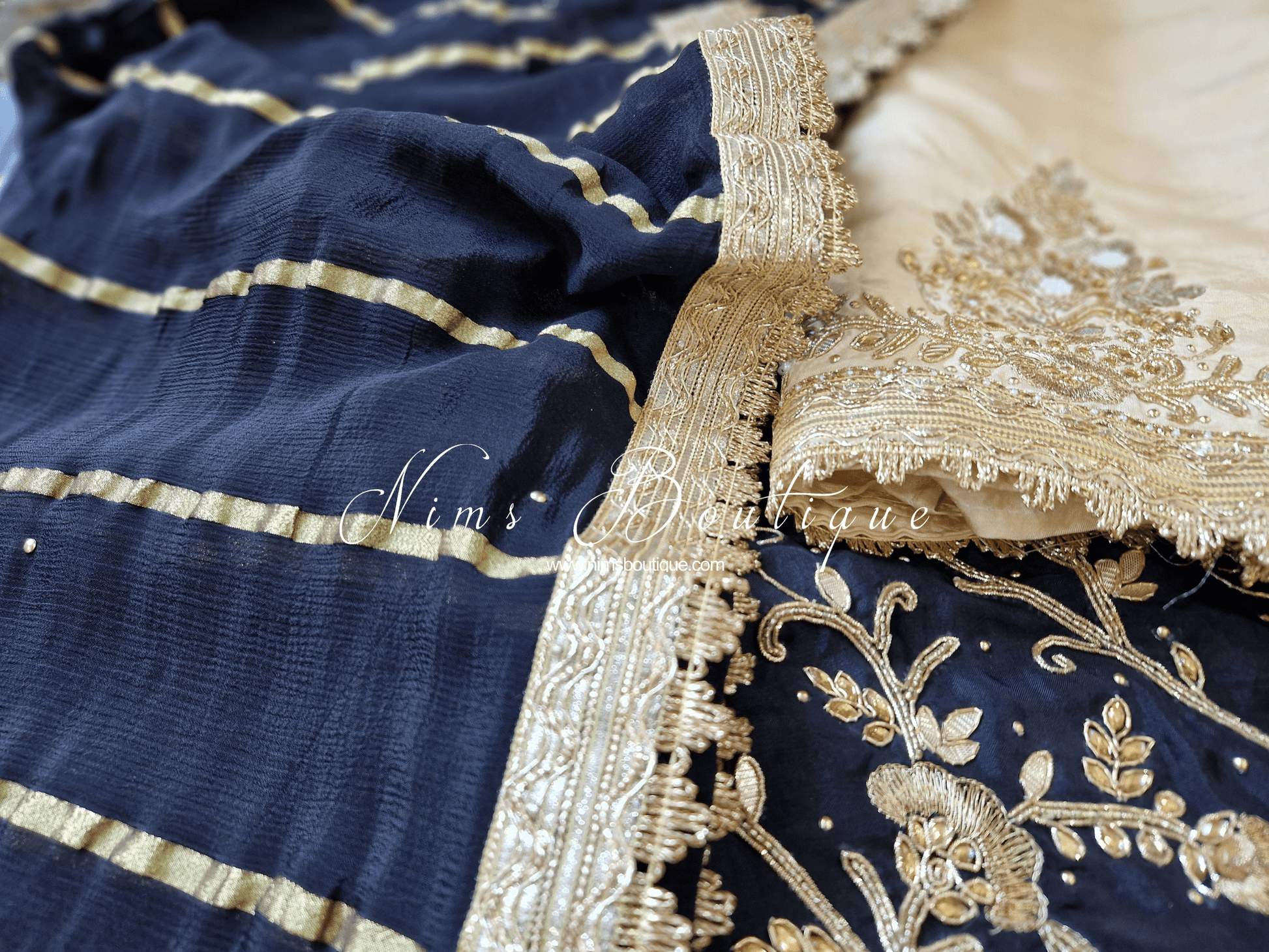Nims Boutique Luxury Unstitched Black & Gold Embroidered Salwar Suit