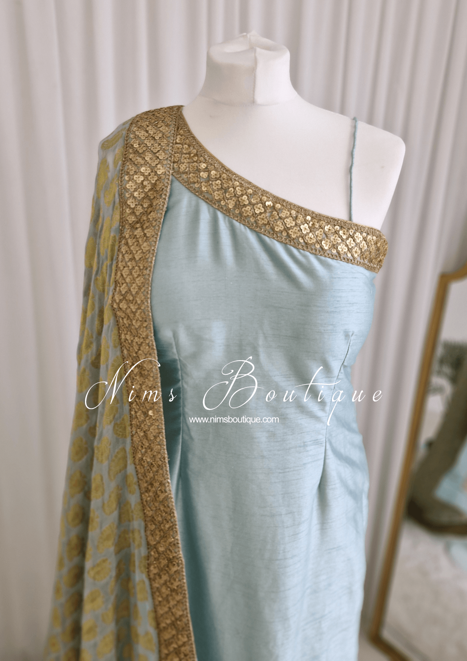 Nims Boutique One Shoulder Light Sage Pajami Suit sizes 4-16