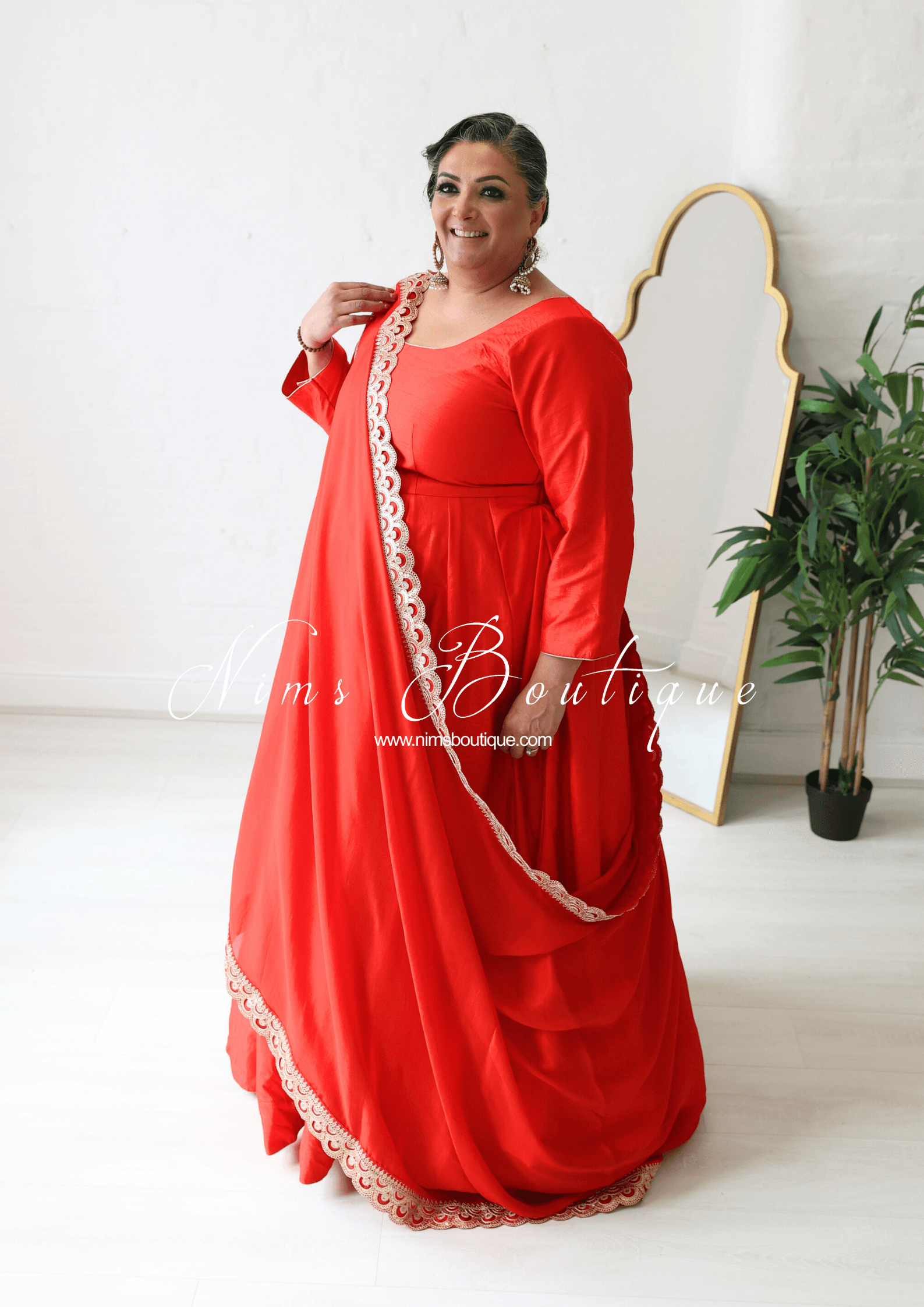 Nims Boutique Saira raw silk red gown with pajami sizes 8-20