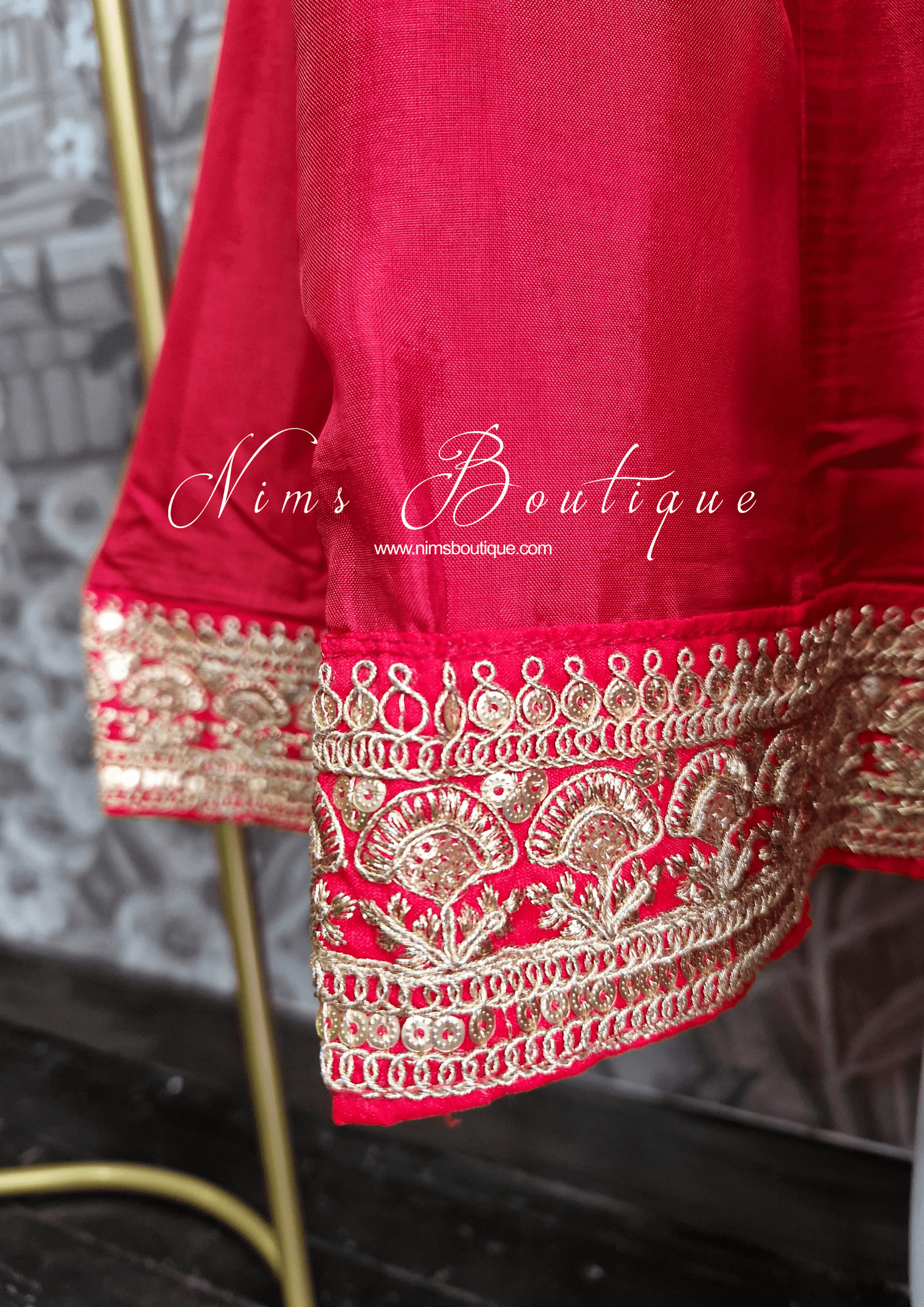 Nims Boutique Rashmi Luxury Red Silk Anarkali Suit with Pajami Sizes 4-16
