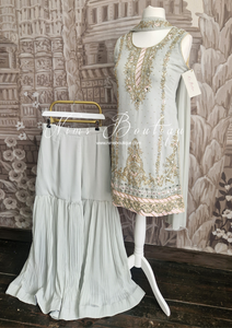 Grey & Pink Embellished Sharara Suit (10-12)