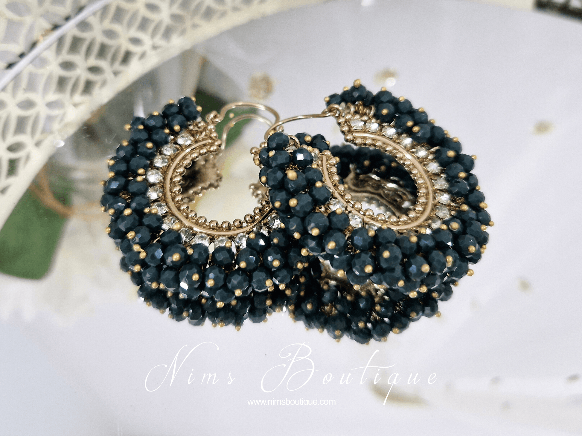 Nims Boutique Meghna Royal Dark Green Cluster Hoop Earrings