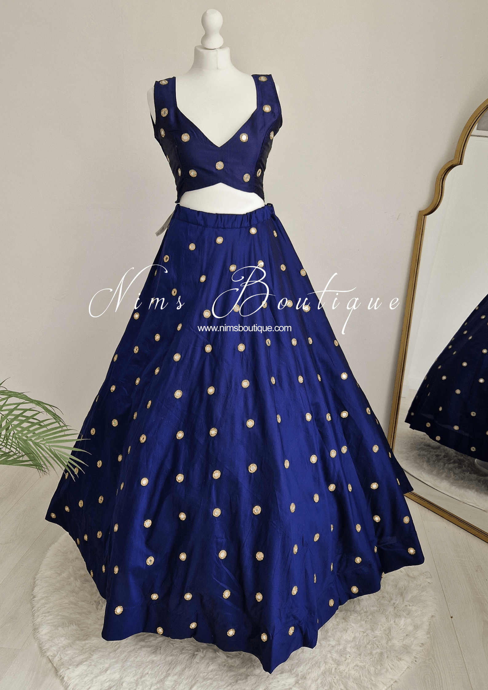 Nims Boutique Rani Luxury Silk Navy Mirror readymade skirt/lehnga sizes 4-22