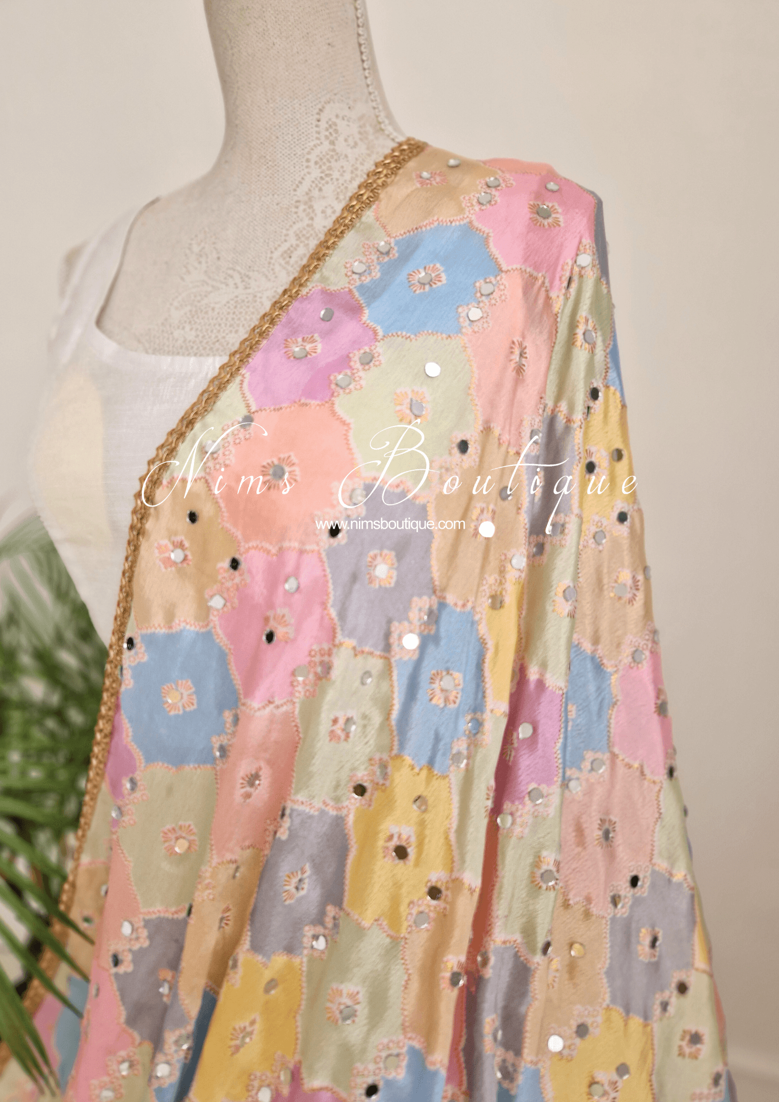 Nims Boutique Sitara Luxury Pastel Multicolour Mirror Dupatta/Chunni