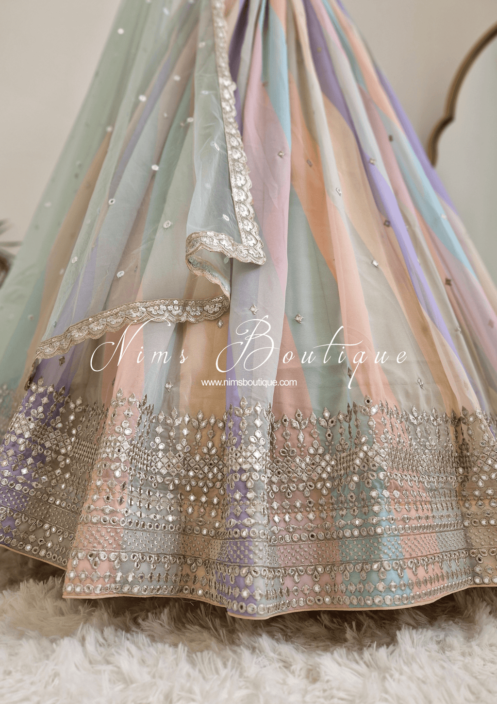 Nims Boutique Pastel Stripe Lehnga sizes 4-16