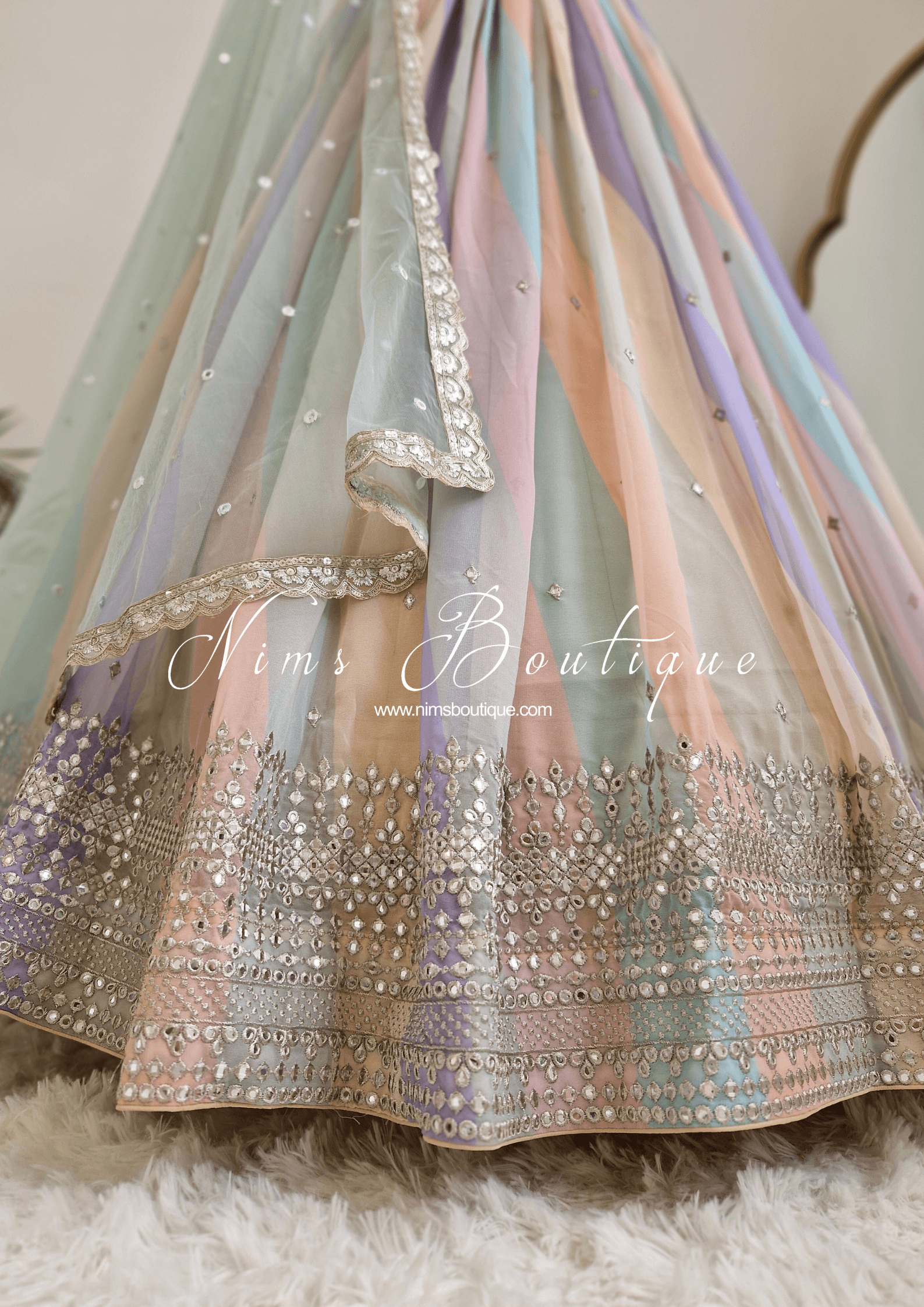 Nims Boutique Pastel Stripe Lehnga sizes 4-16