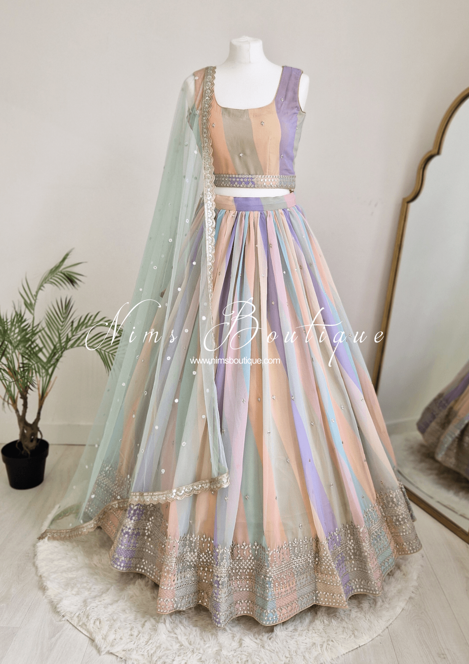 Nims Boutique Pastel Stripe Lehnga sizes 4-16