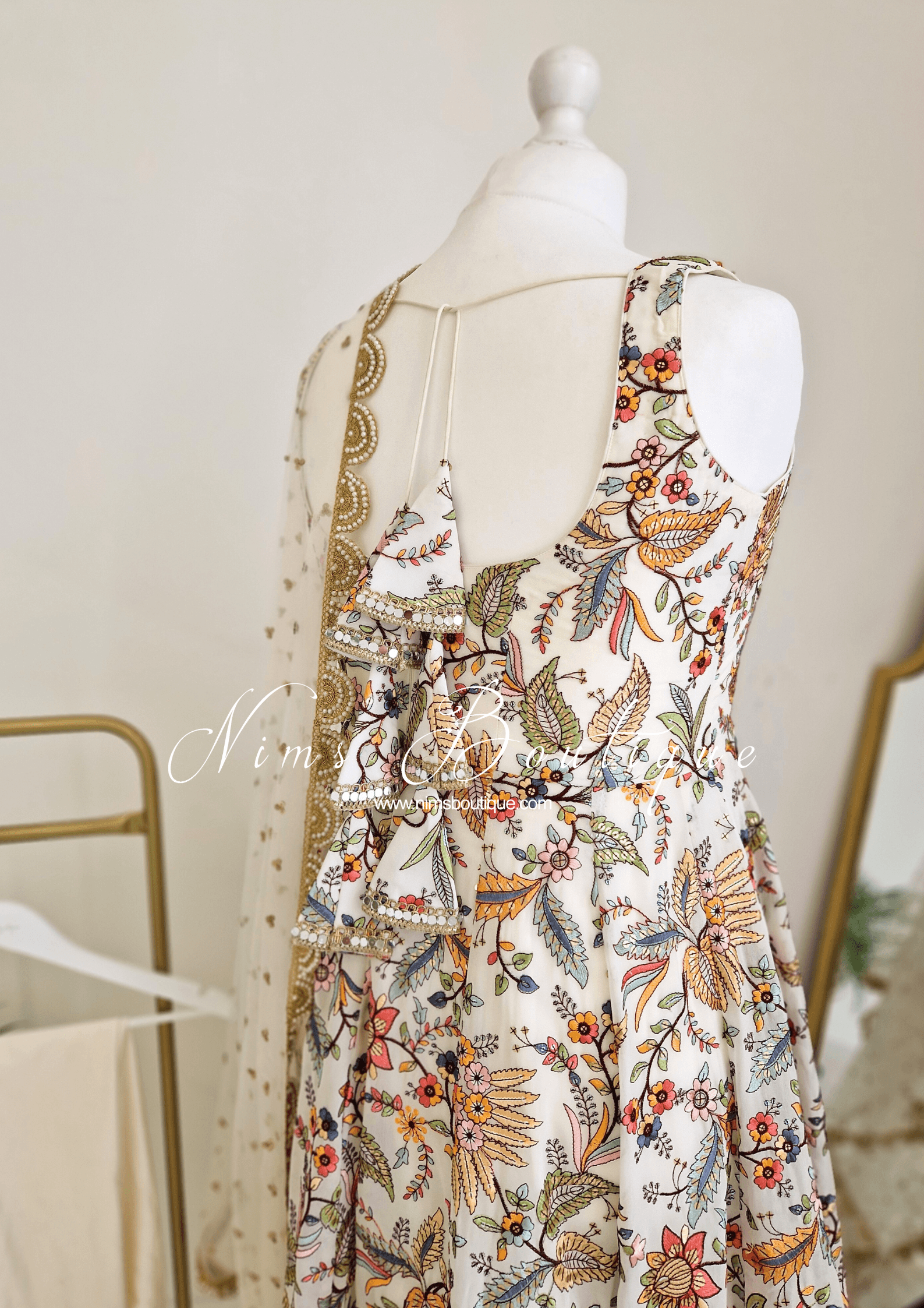 Nims Boutique Sarika Luxury White & Multicolour Anarkali Suit with Pajami sizes 14-24