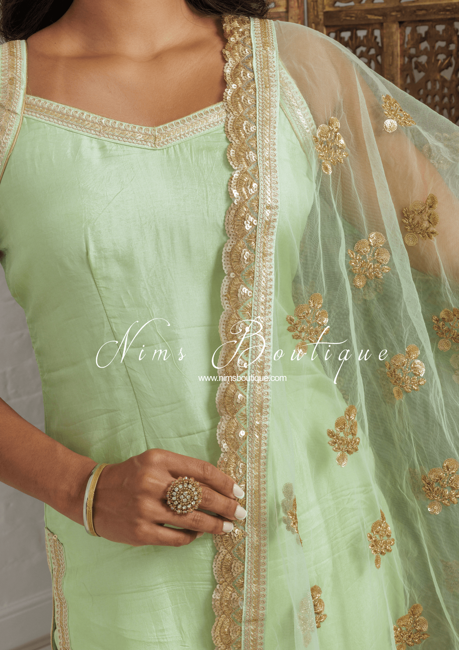 Nims Boutique The NB Classic Sleeveless Mint Silk Pajami Suit sizes 4 to 24