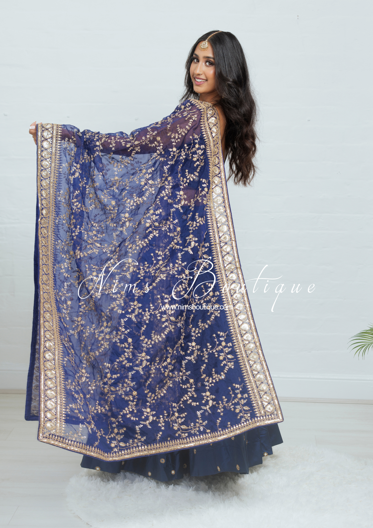 Nims Boutique Mahi Luxury Navy Organza Embroidered Dupatta/Chunni