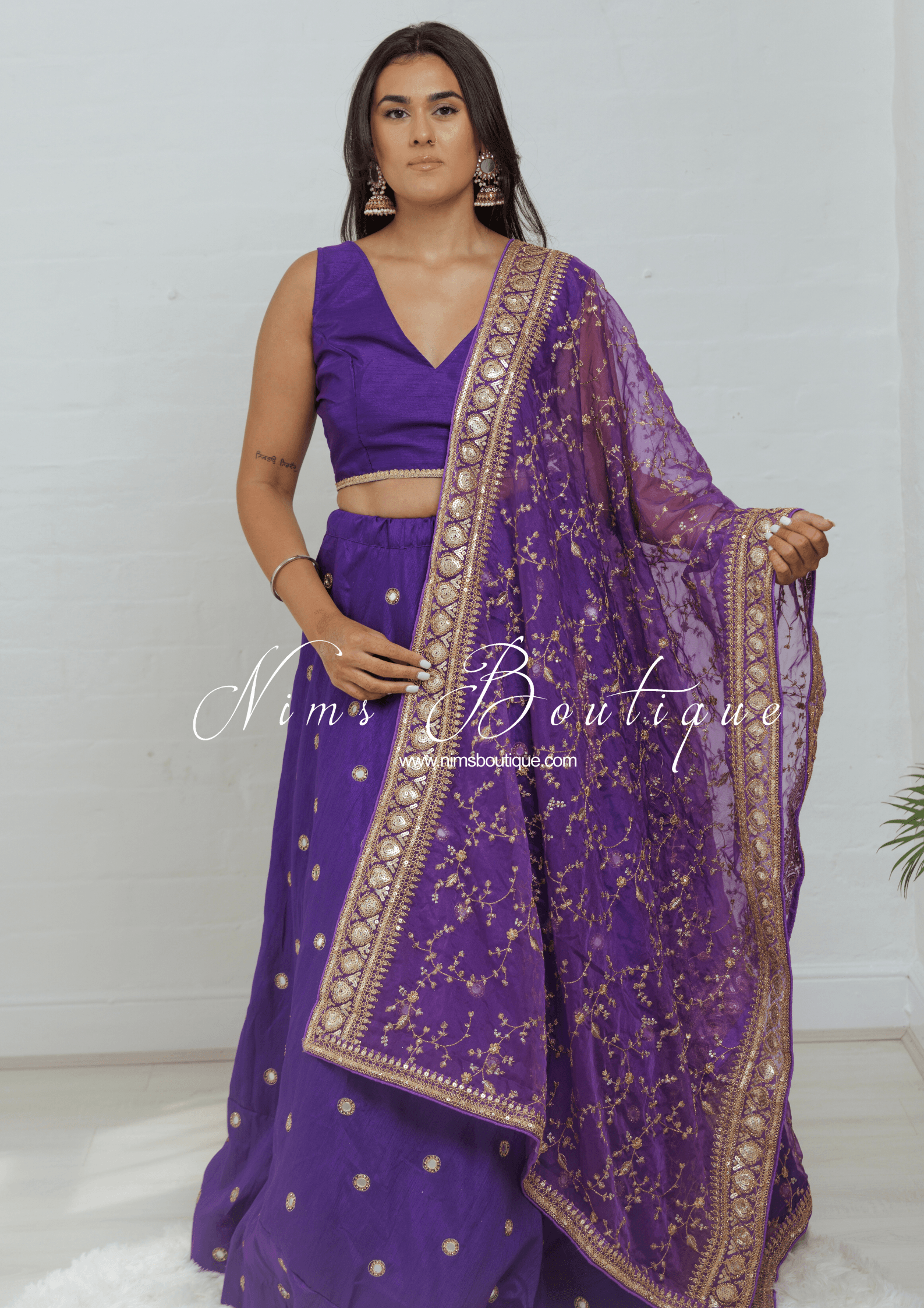 Nims Boutique Mahi Luxury Purple Organza Embroidered Dupatta/Chunni