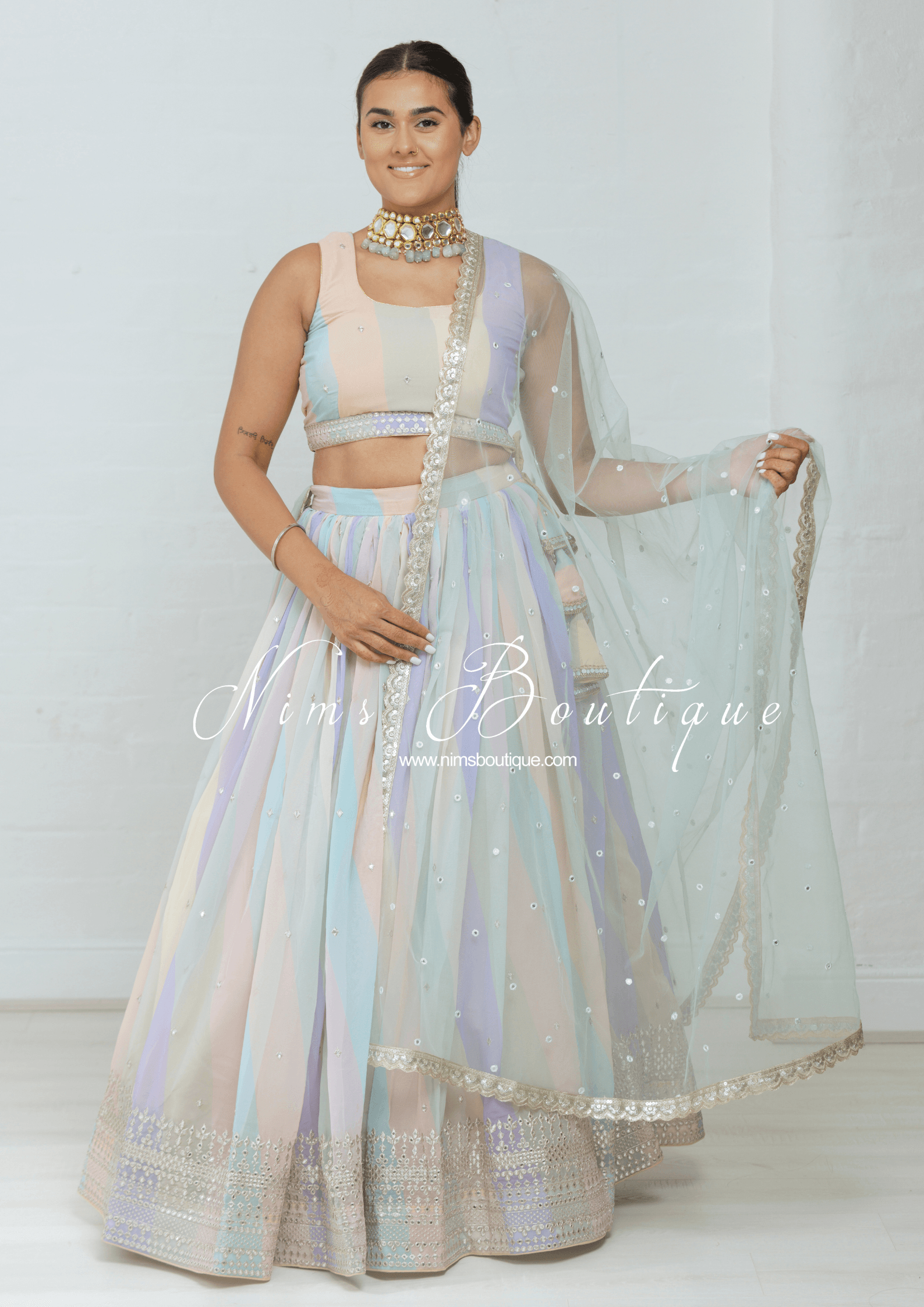 Nims Boutique Pastel Stripe Lehnga sizes 4-16