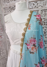 Luxury Blue Organza Floral Dupatta/Chunni with Pearl Edging