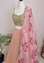 Luxury Peach Organza Floral Dupatta/Chunni with Pearl Edging