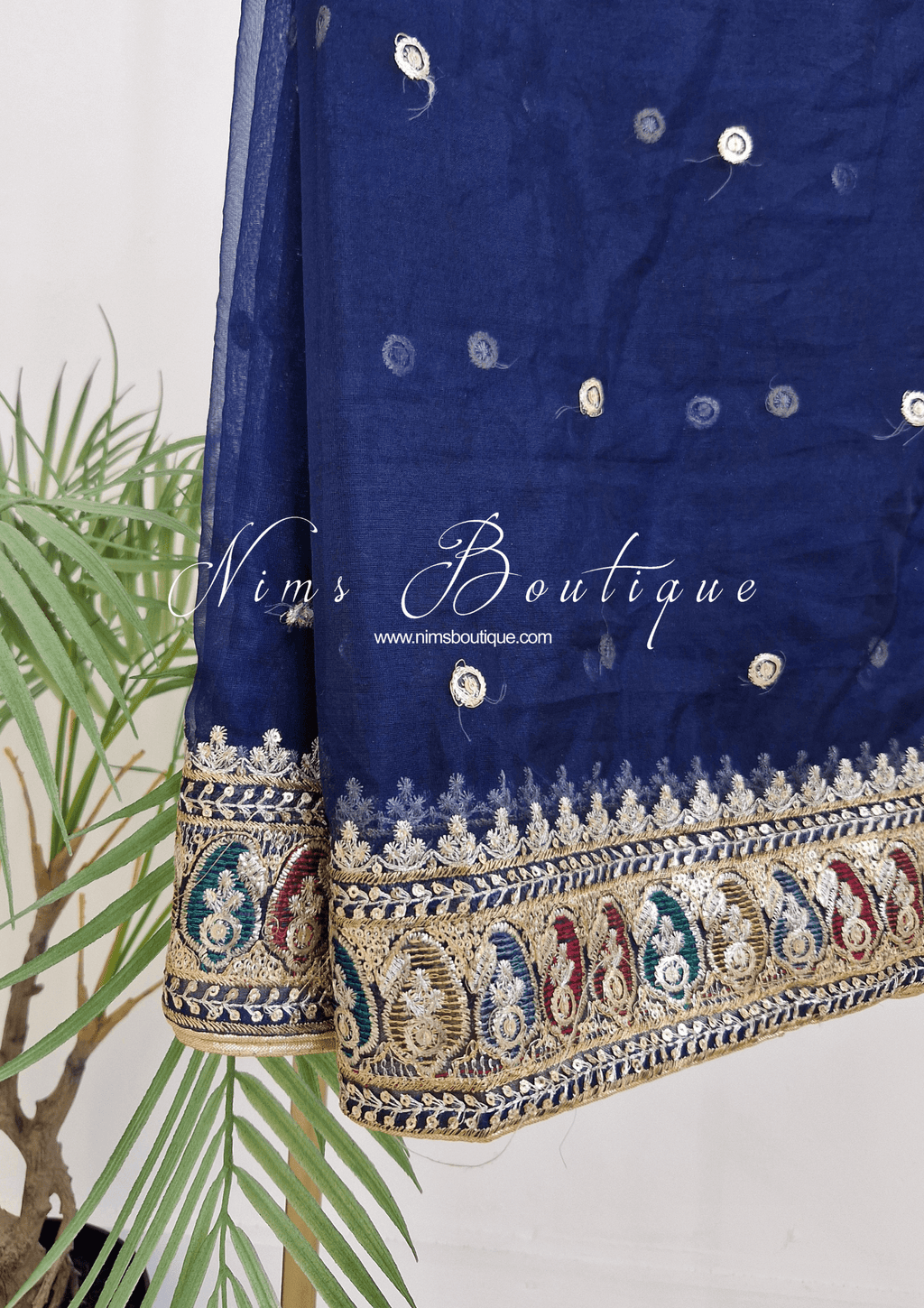 Nims Boutique Sunidhi Navy Blue Multicolour Organza Dupatta/Chunni