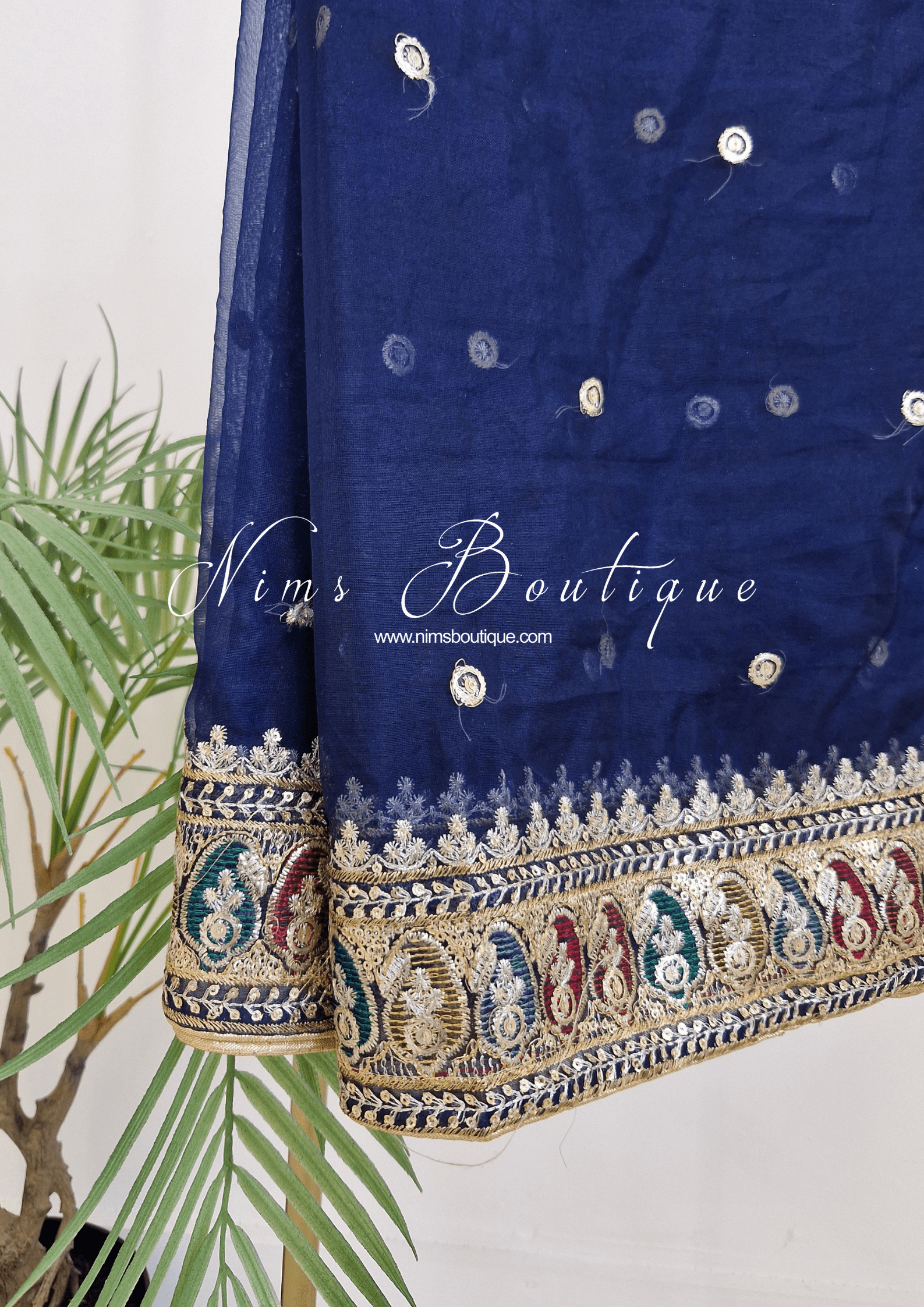 Nims Boutique Sunidhi Navy Blue Multicolour Organza Dupatta/Chunni