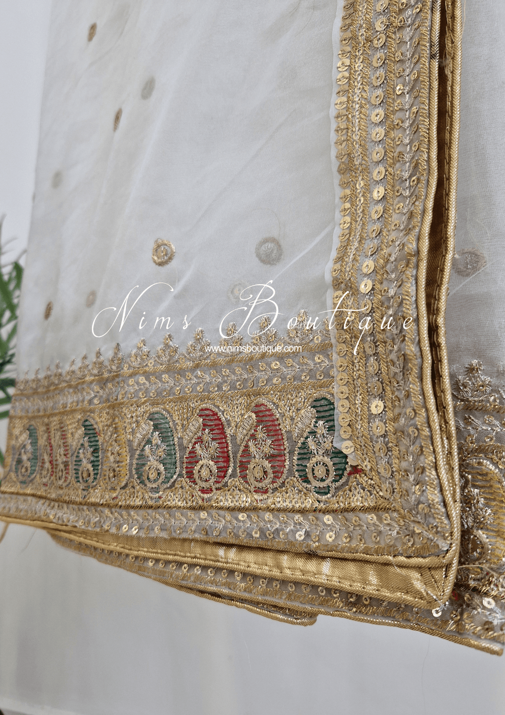 Nims Boutique Sunidhi White Multicolour Organza Dupatta/Chunni