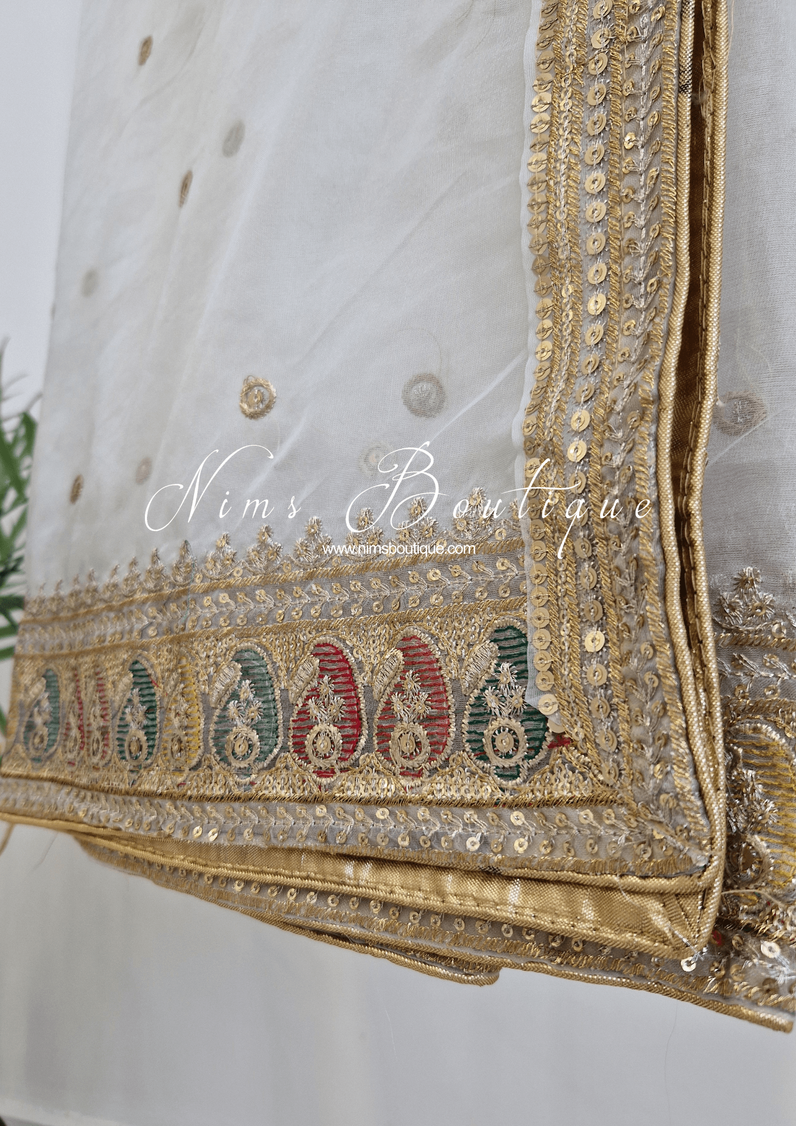 Nims Boutique Sunidhi White Multicolour Organza Dupatta/Chunni