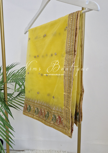 Sunidhi Yellow Multicolour Organza Dupatta/Chunni