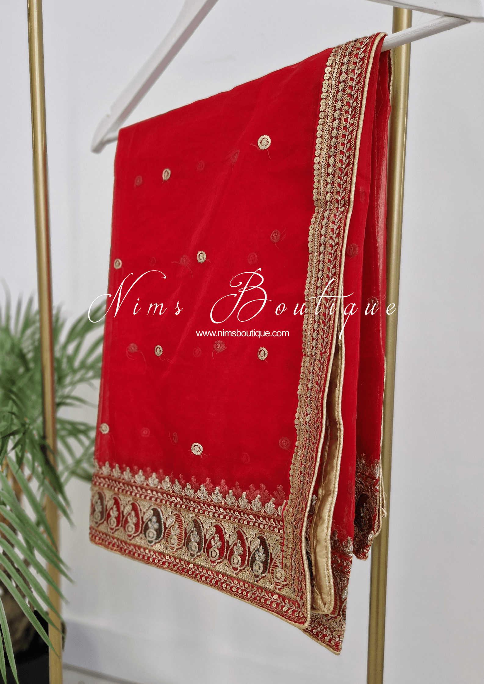 Nims Boutique Sunidhi Red Multicolour Organza Dupatta/Chunni