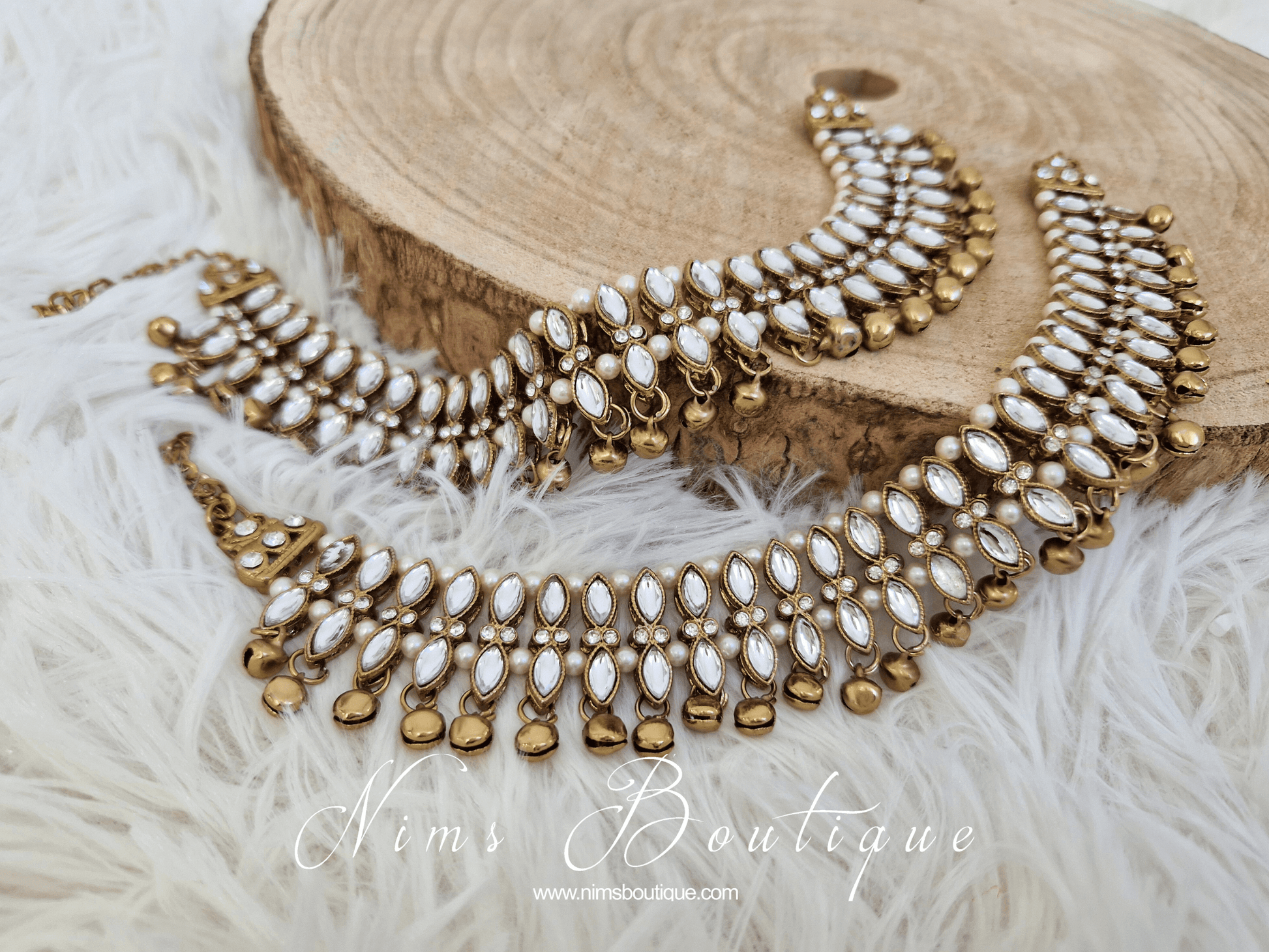 Nims Boutique Antique Gold Ghungroo Anklets with Bells