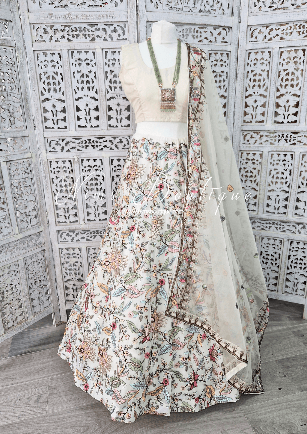 Nims Boutique Sarika White Multicolour Embellished Luxury Skirt sizes 4-22