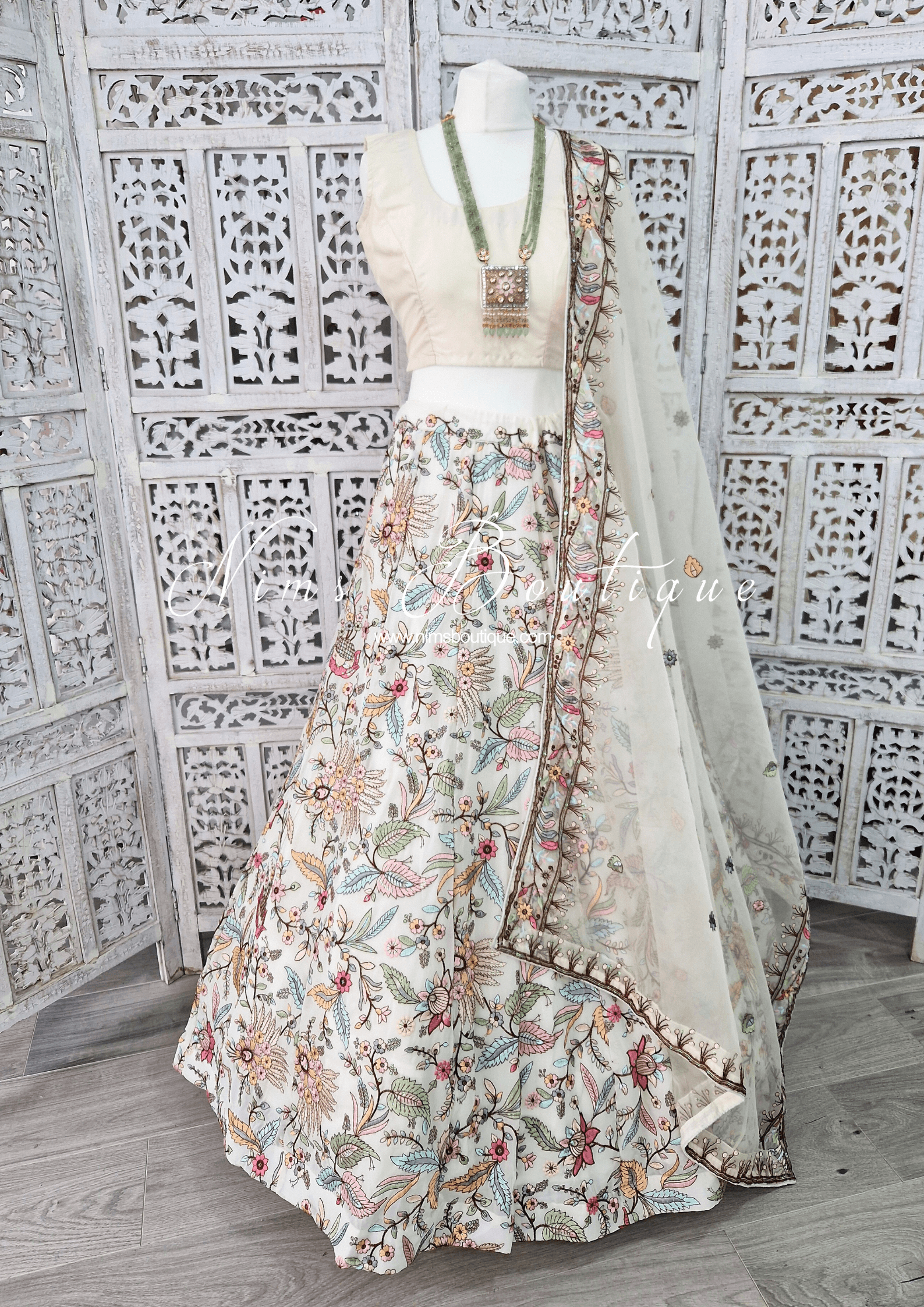 Nims Boutique Sarika White Multicolour Embellished Luxury Skirt sizes 4-22