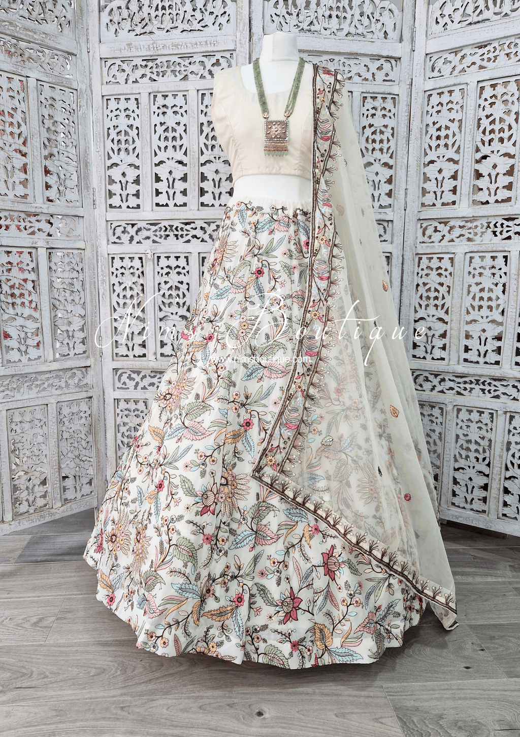 Nims Boutique Sarika White Multicolour Embellished Luxury Skirt sizes 4-22