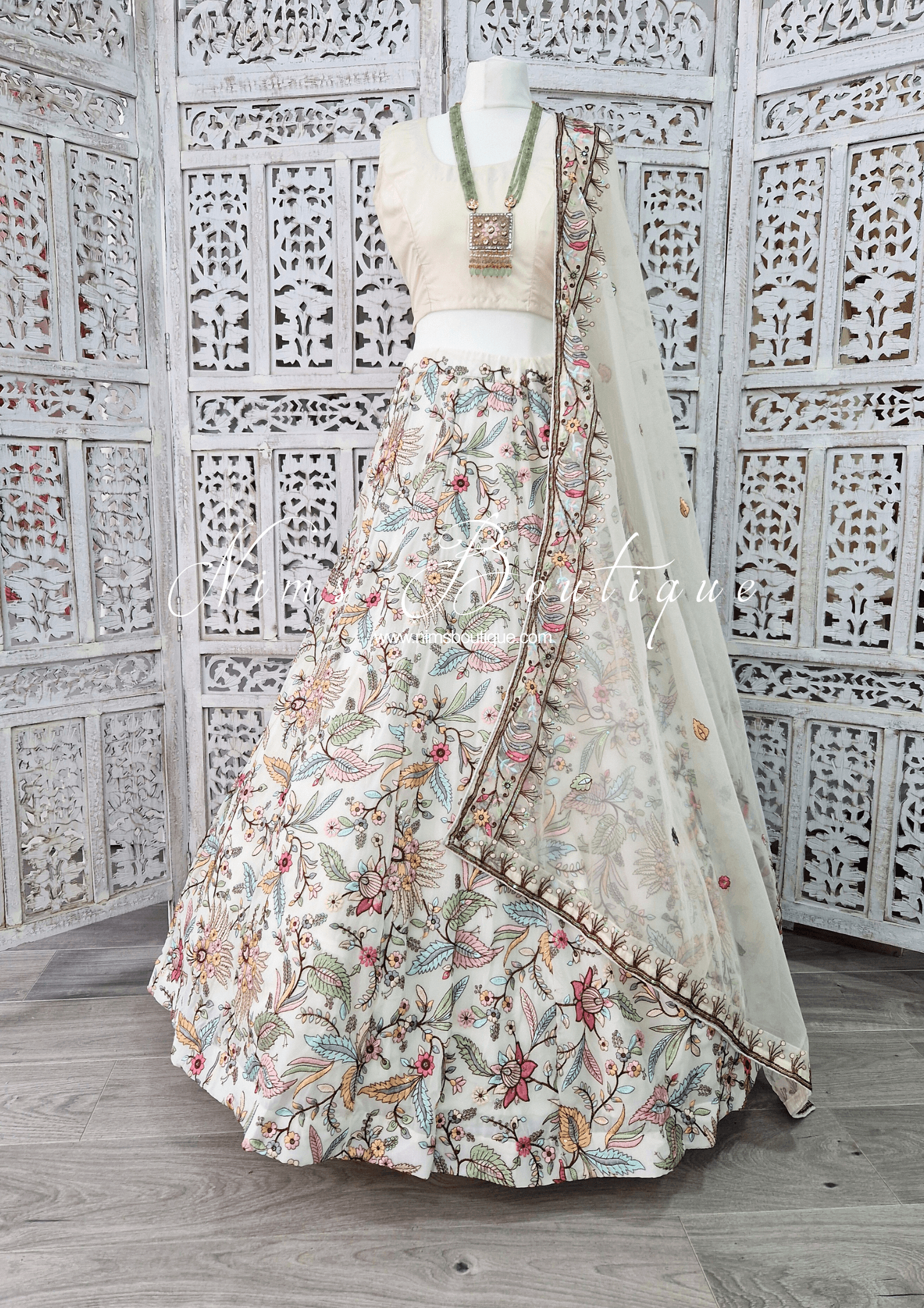 Nims Boutique Sarika Luxury White Organza Embroidered Dupatta/Chunni