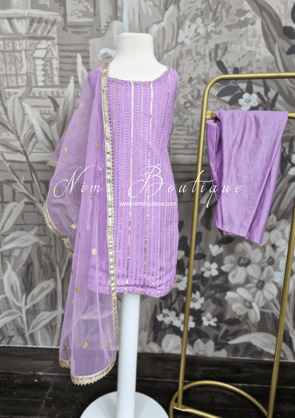 Nims Boutique Lilac Sequin Kids Pajami Suit