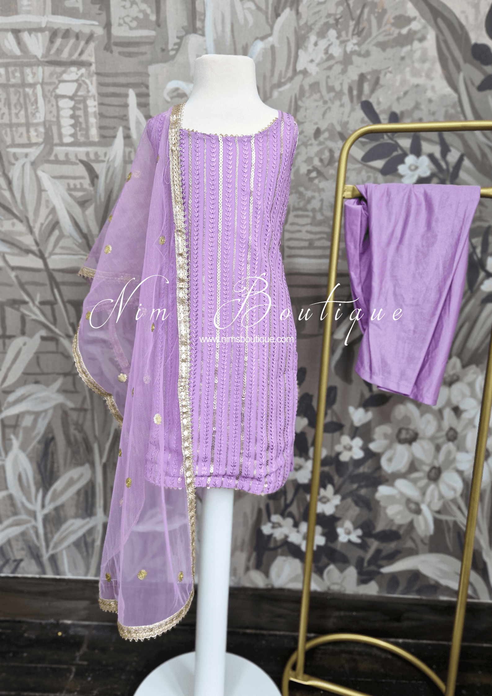 Nims Boutique Lilac Sequin Kids Pajami Suit