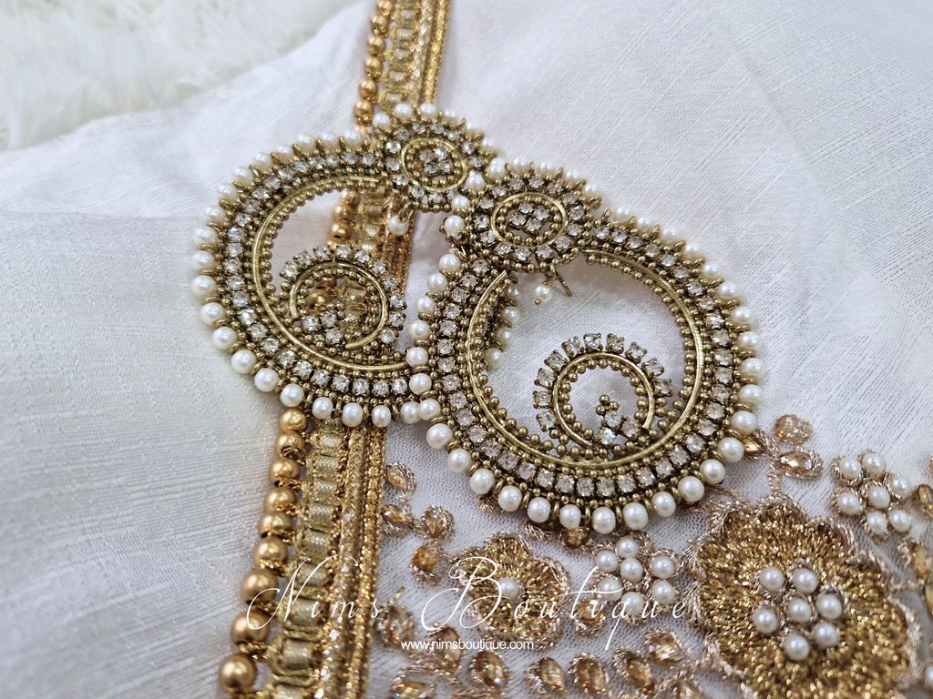 Nims Boutique Nargis Royal Pearl & Antique Gold earrings