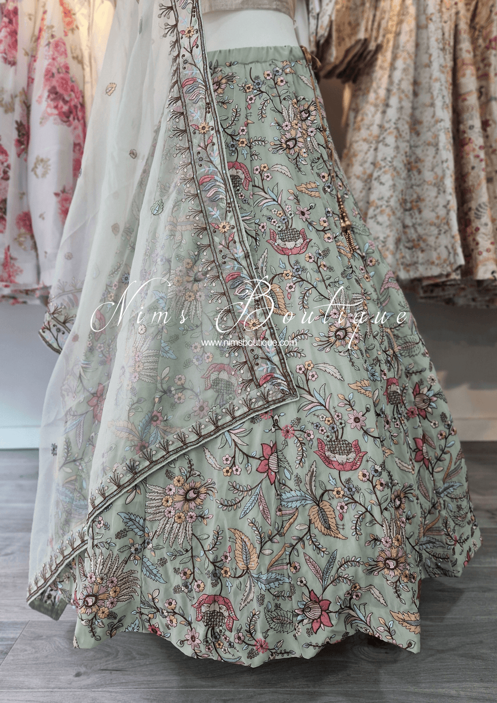 Nims Boutique Sarika Mint Multicolour Embellished Luxury Skirt sizes 4-22
