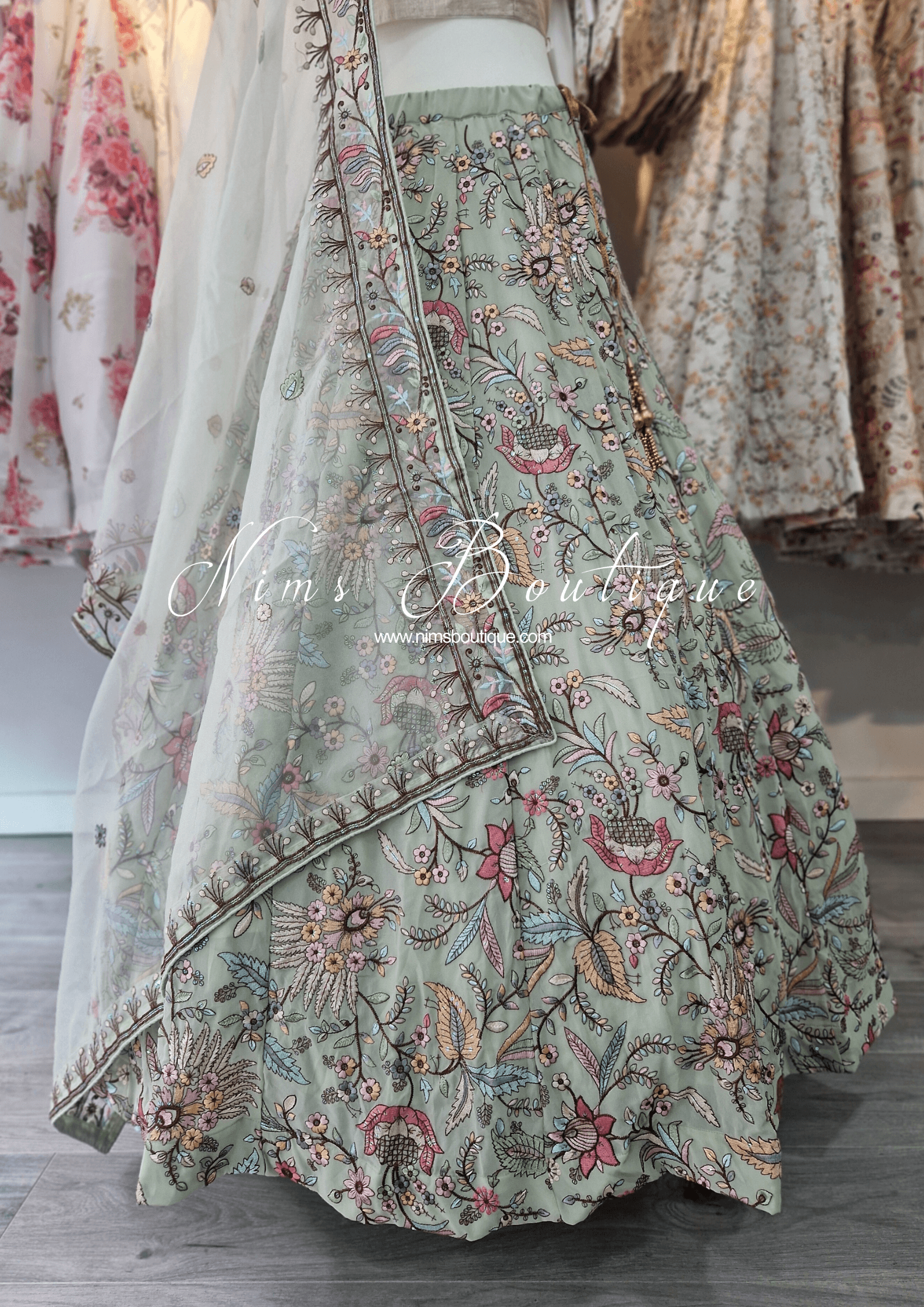 Nims Boutique Sarika Mint Multicolour Embellished Luxury Skirt sizes 4-22