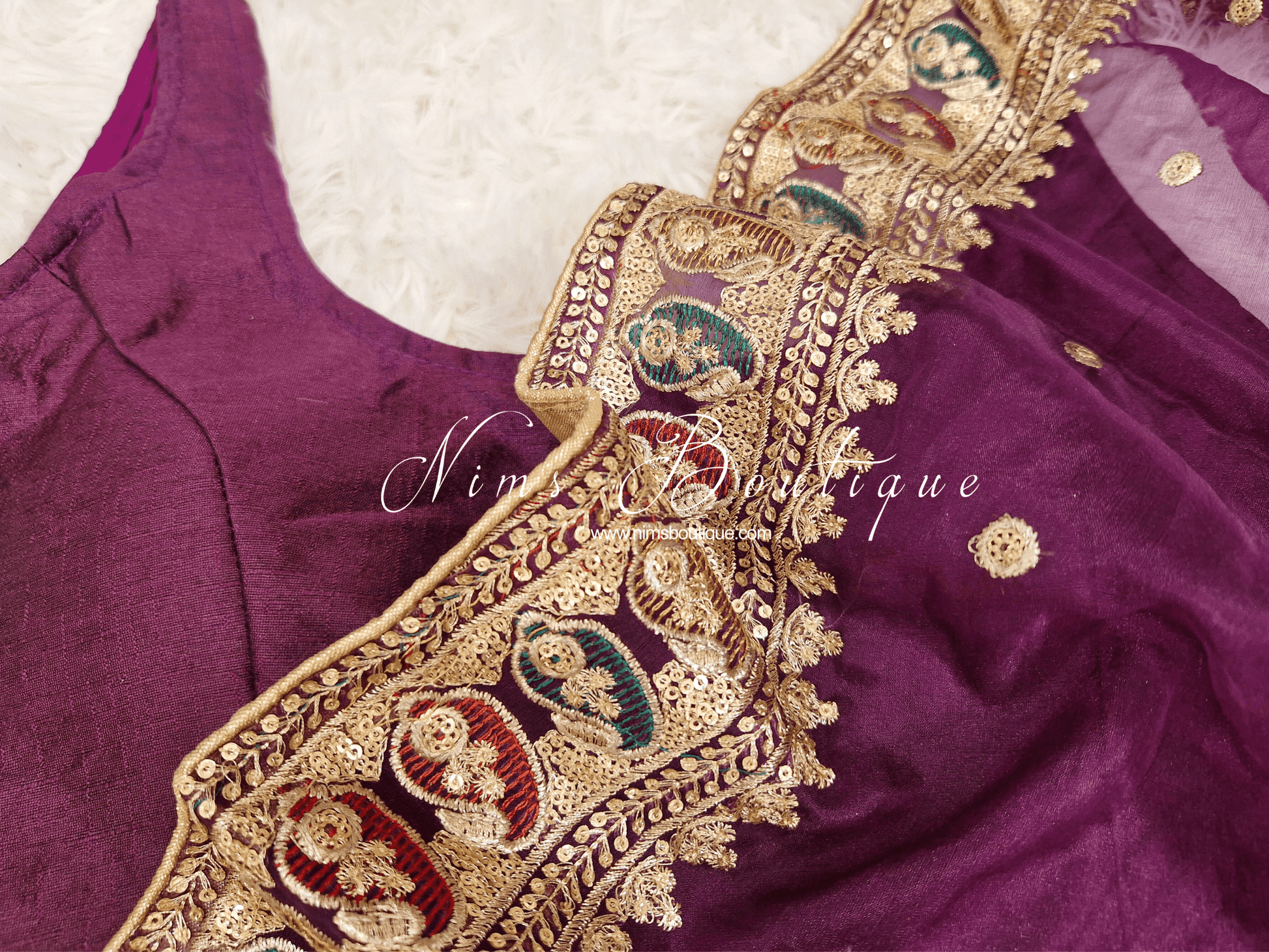 Nims Boutique Sunidhi Aubergine Multicolour Organza Dupatta/Chunni