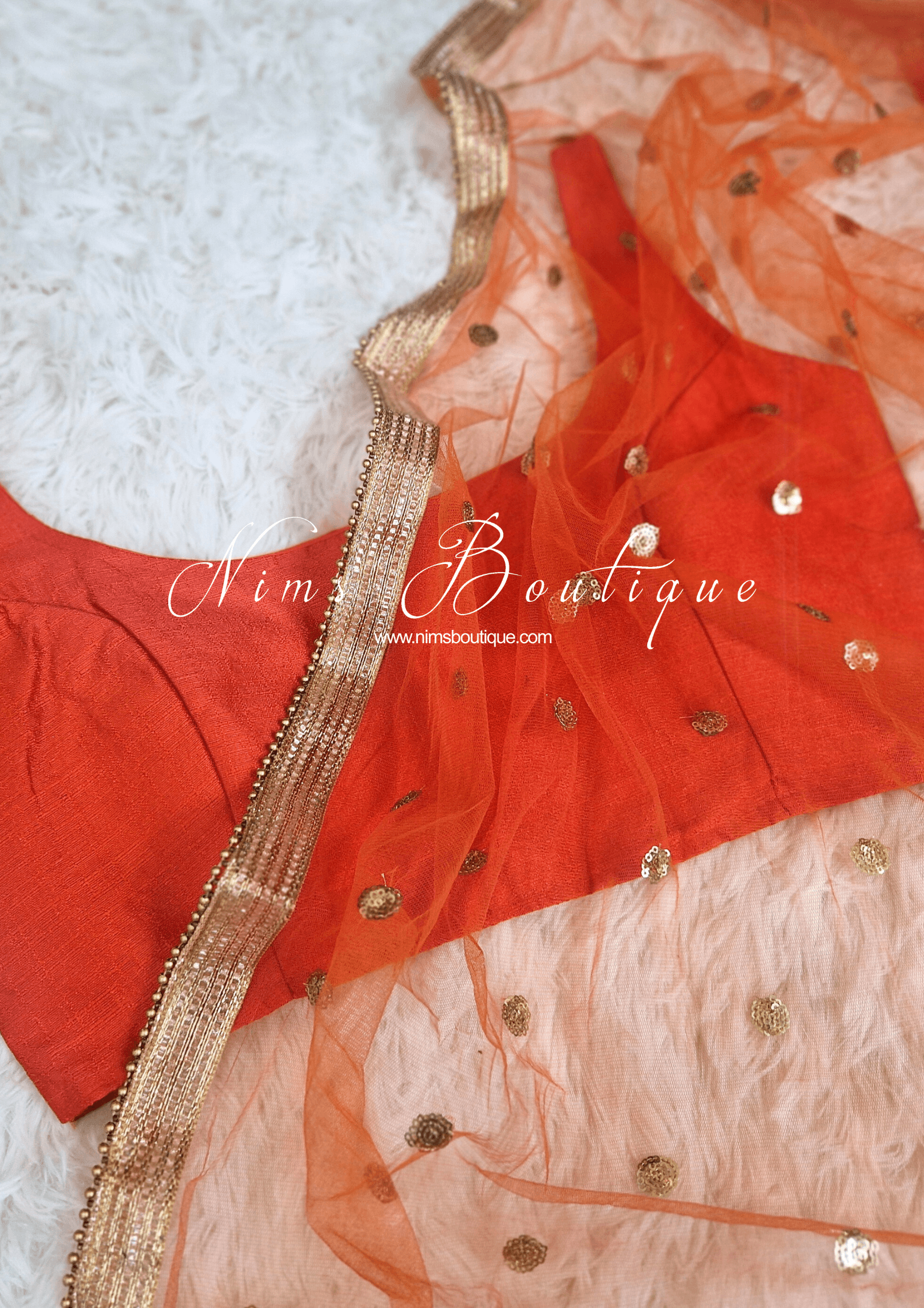 Nims Boutique NB Orange Net Sequin Dupatta/Chunni