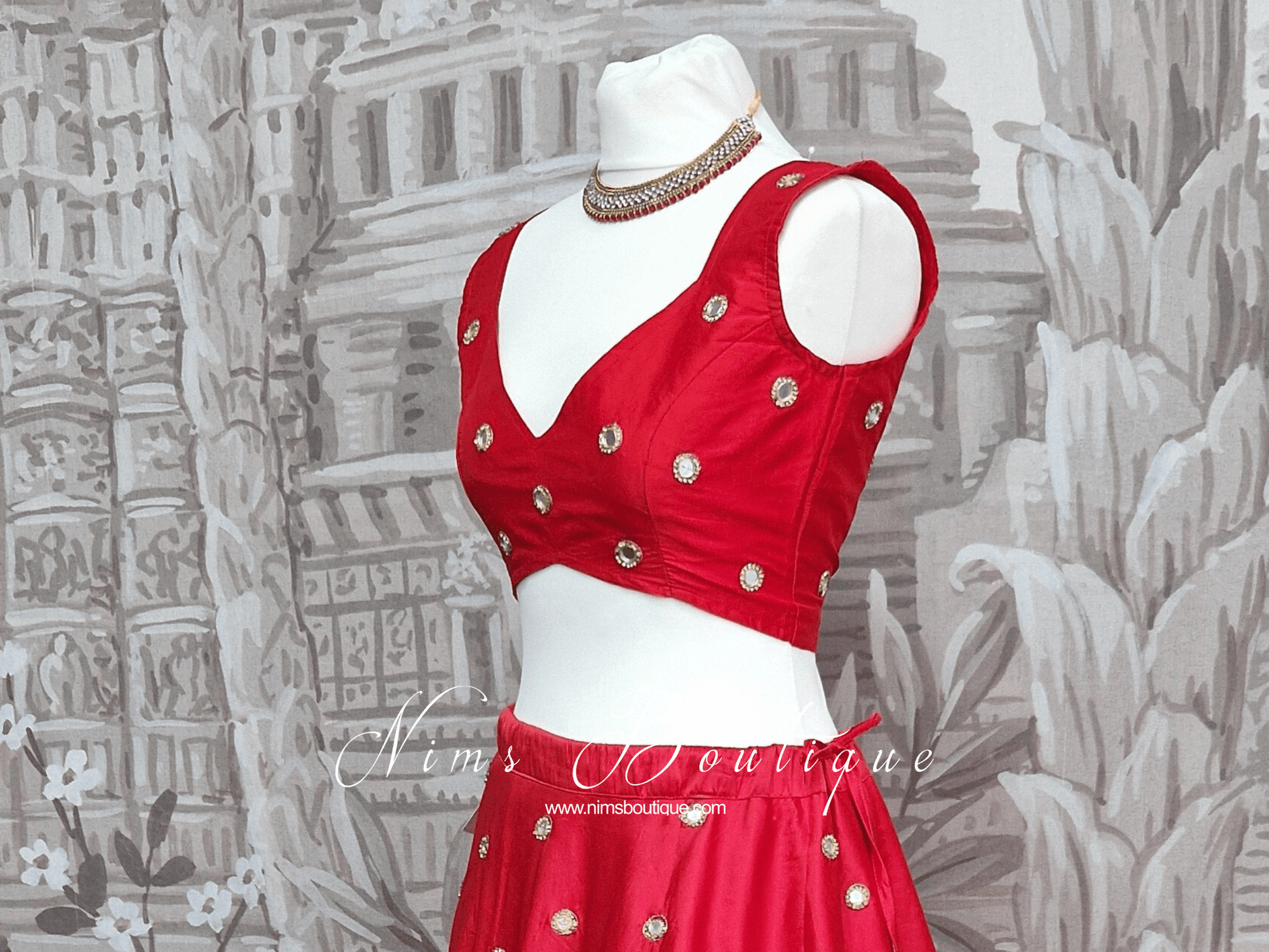 Nims Boutique Rani Luxury Red Silk Mirror Blouse size 4-16