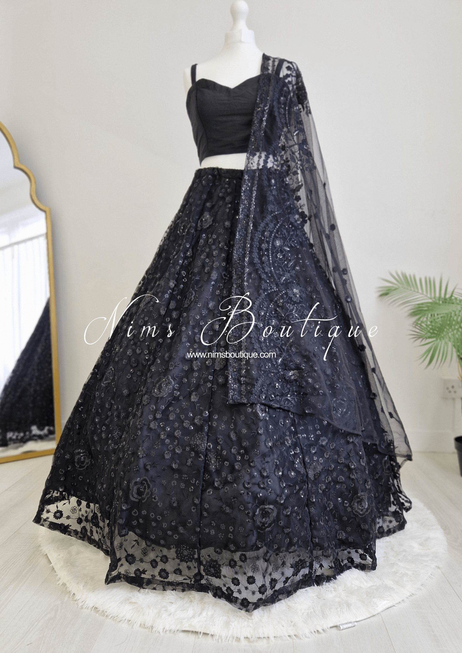 Nims Boutique Ayesha Black Net Embellished Luxury Skirt sizes 4-22